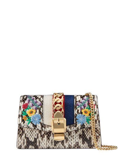 gucci sylvie super mini floral-print snake wallet on a chain|Gucci Chain Wallets .